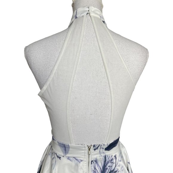 Floral Halter Neck Mini Dress - White and Blue - Picture 8 of 16